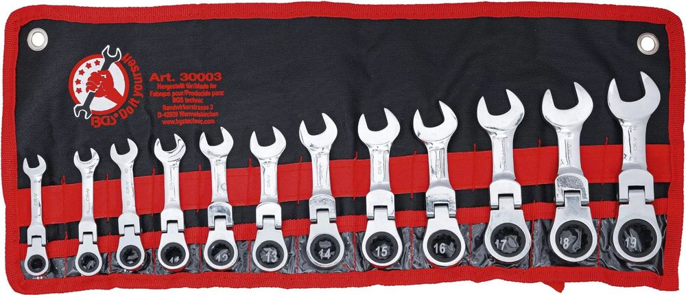 Gabel-Ringschlüsselsatz Extra Kurz, 10-tlg., 10-19 Mm, Chrom-Vanadium Stahl Verchromt – In Werkzeugtasche