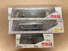 3er Set Piko H0 59496 Ged. Güterw. SBB , 53263 Bahnpostw. DB