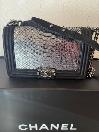 Chanel Boy Python Silver
