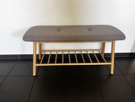 Grey fabric bench with shoe rack 