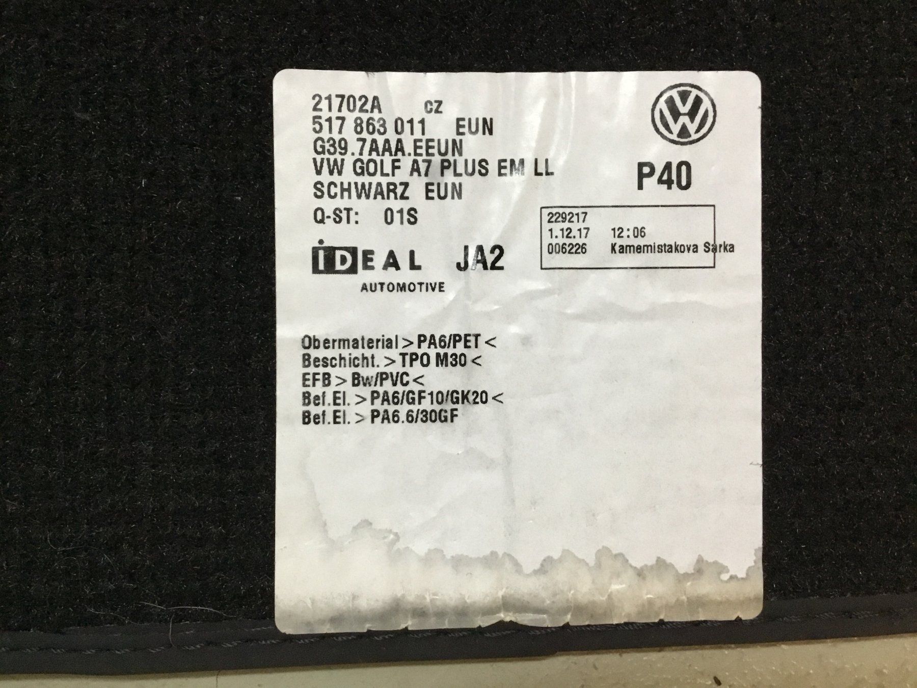 VW Teppiche / Matten: Fussmatten zu VW Golf Sportsvan – Gebraucht aus Bassersdorf von Herrenweg 1