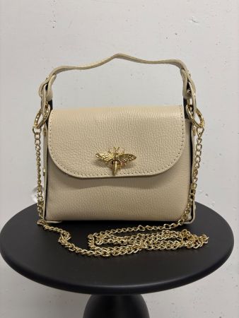 Handtasche beige mit Bienen Applikation Leder gold Crossbody