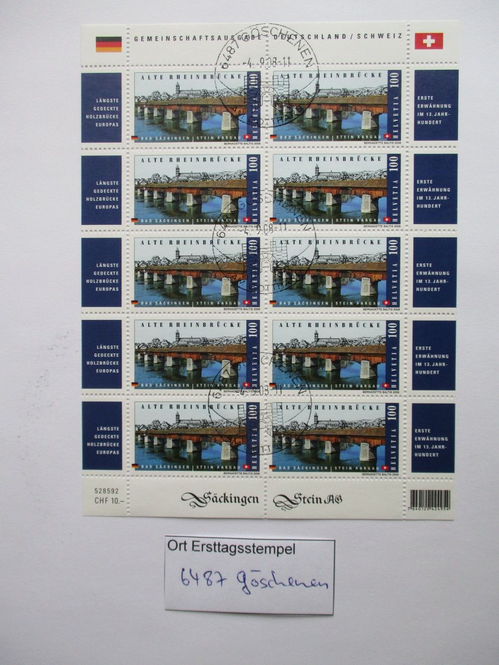 Tous les timbres: Bogen mit Ort Ersttagsstempel 6487 Göschenen – D'occasion à Langnau b. Reiden par Aktuell88