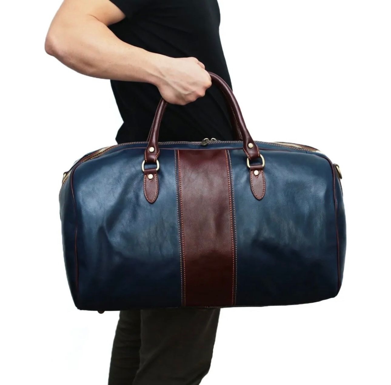 Taschen: Reisetasche Leder Bergamo - Farbe: Blau – Neu und originalverpackt aus Wittenbach von WWW.DRILUBAGS.CH 1