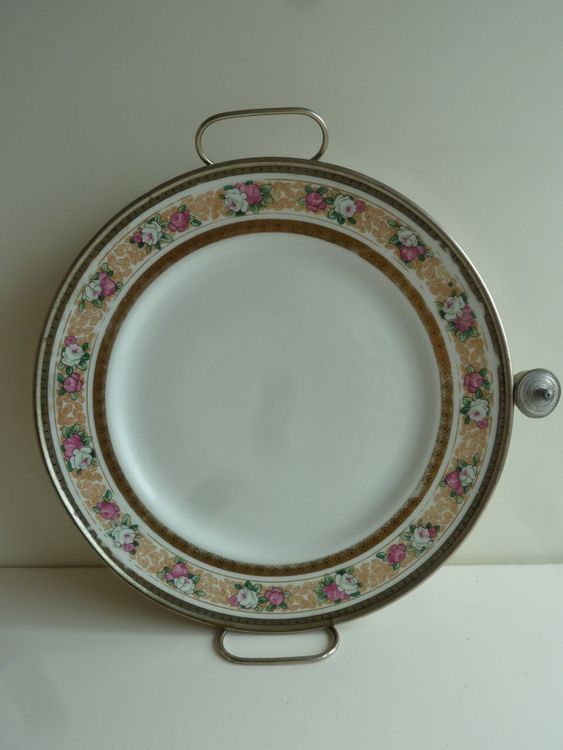 Ancienne assiette pour garder repas chaud -porcelaine+métal | Kaufen