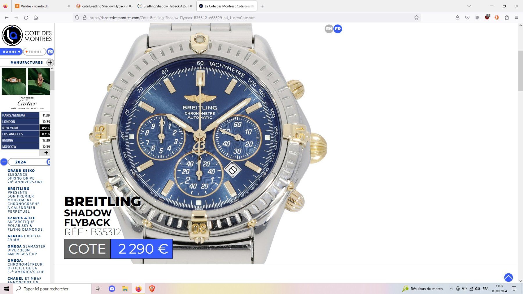 Breitling Orologi: Breitling Shadow Flyback A35312 (see description) – Usato da Territet venduto da Cenh 7