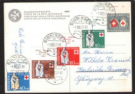 FDC Bundesfeierkarte 1957 , Nr.93 , Pro Patria Binningen BL