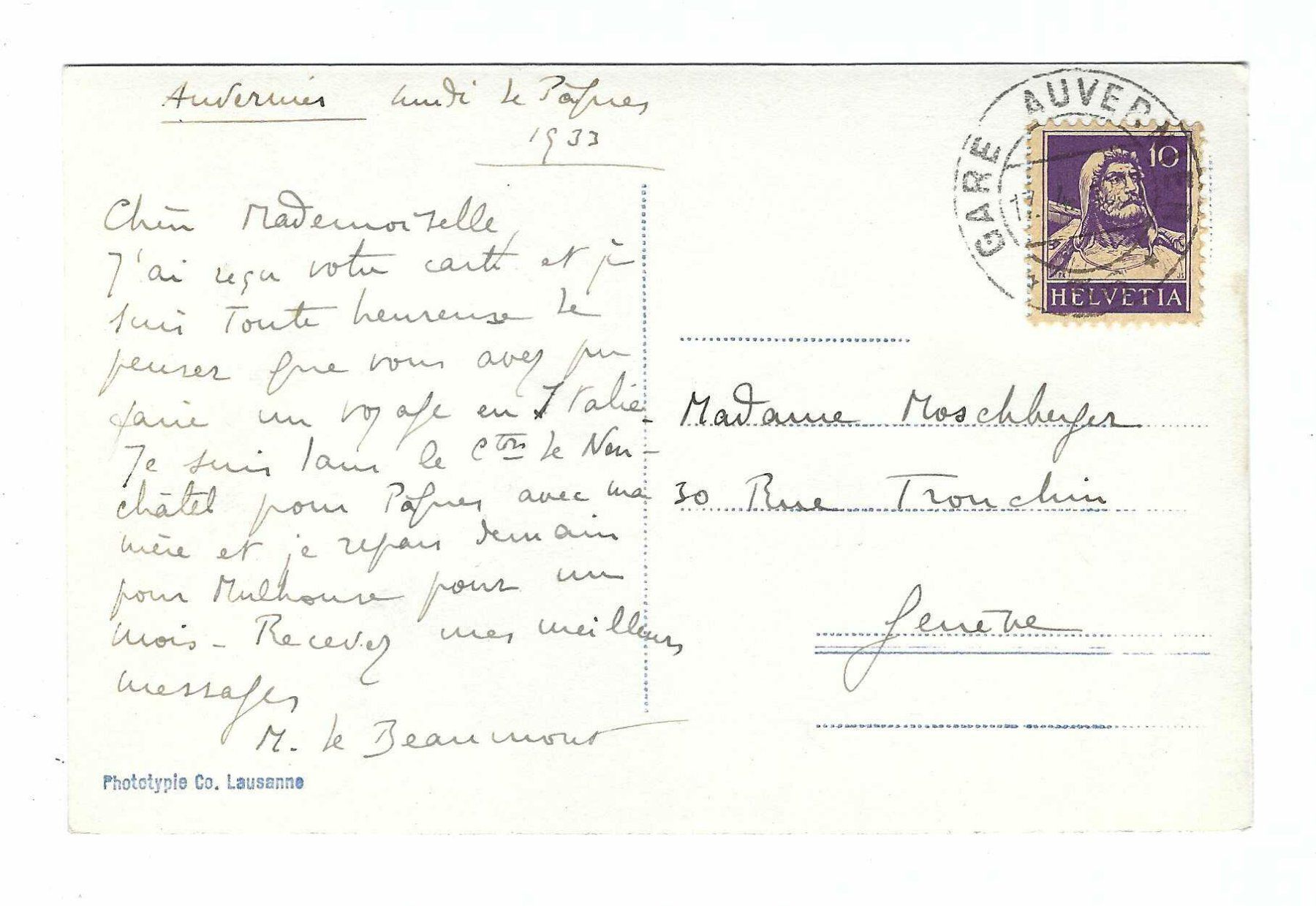 Cartoline postali: Gare Auvernier 1933 q9 – Usato da Aarau venduto da fussball-fussball