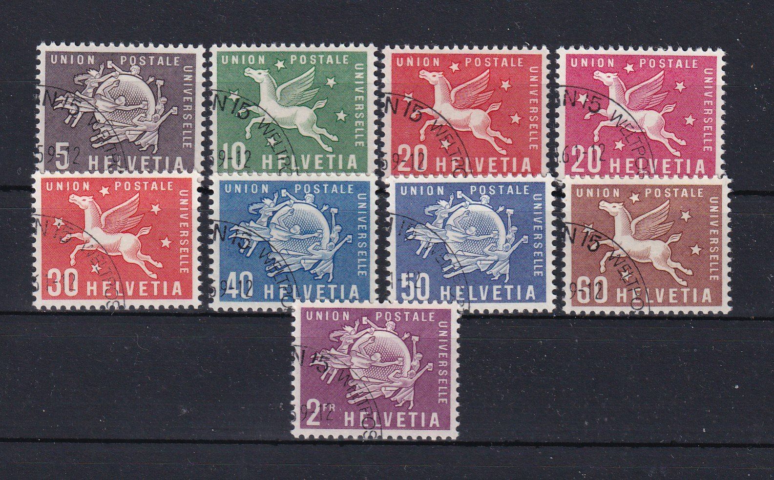 Tutti i francobolli: SUISSE 1957-1960 UPU 1-9 – Usato da Bussigny venduto da jacky1953