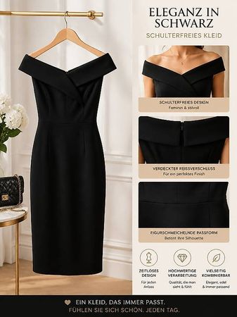Elegantes schulterfreies Damenkleid Schwarz Gr. 4648 
