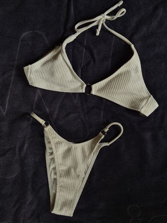 Bikini Oberteil & Unterteil Set Gr. S weiss gerippt  