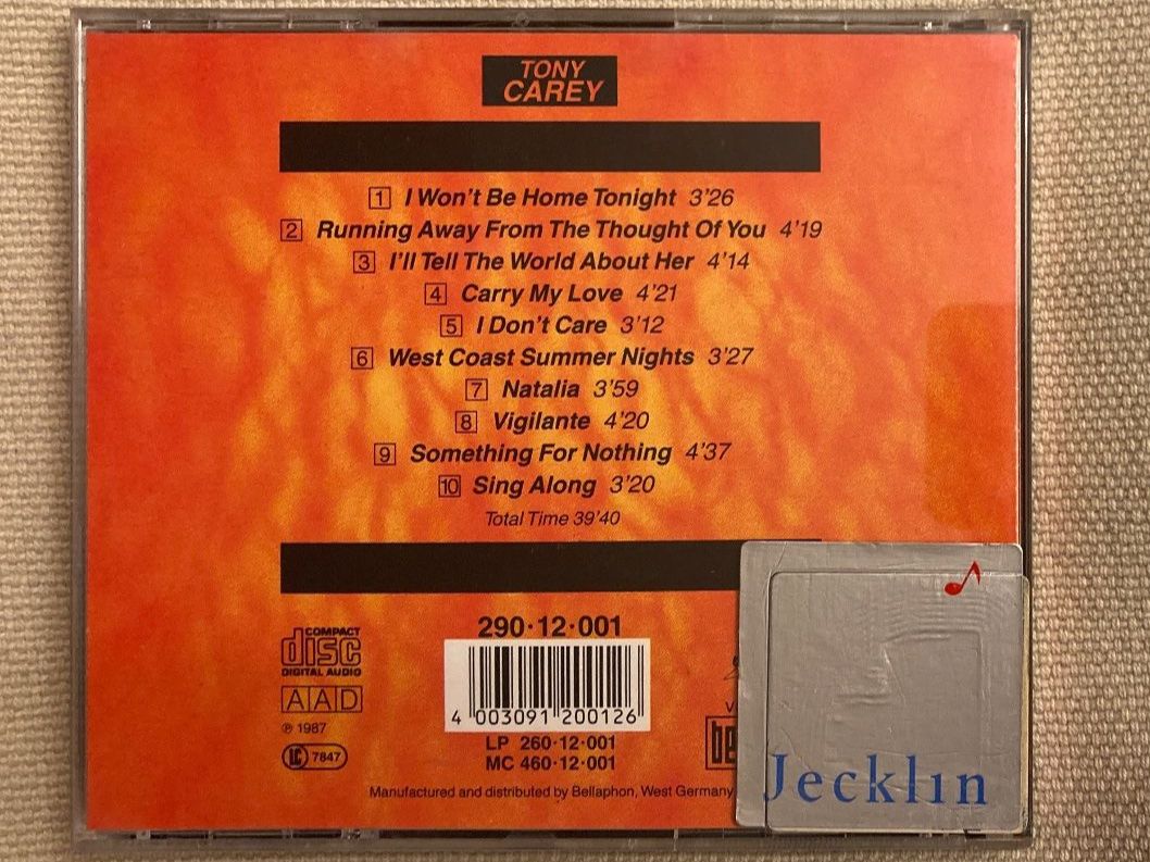 CDs: CD, Tony Carey, I Won't be home tonight – Gebraucht aus Baden von Yoyo1 1