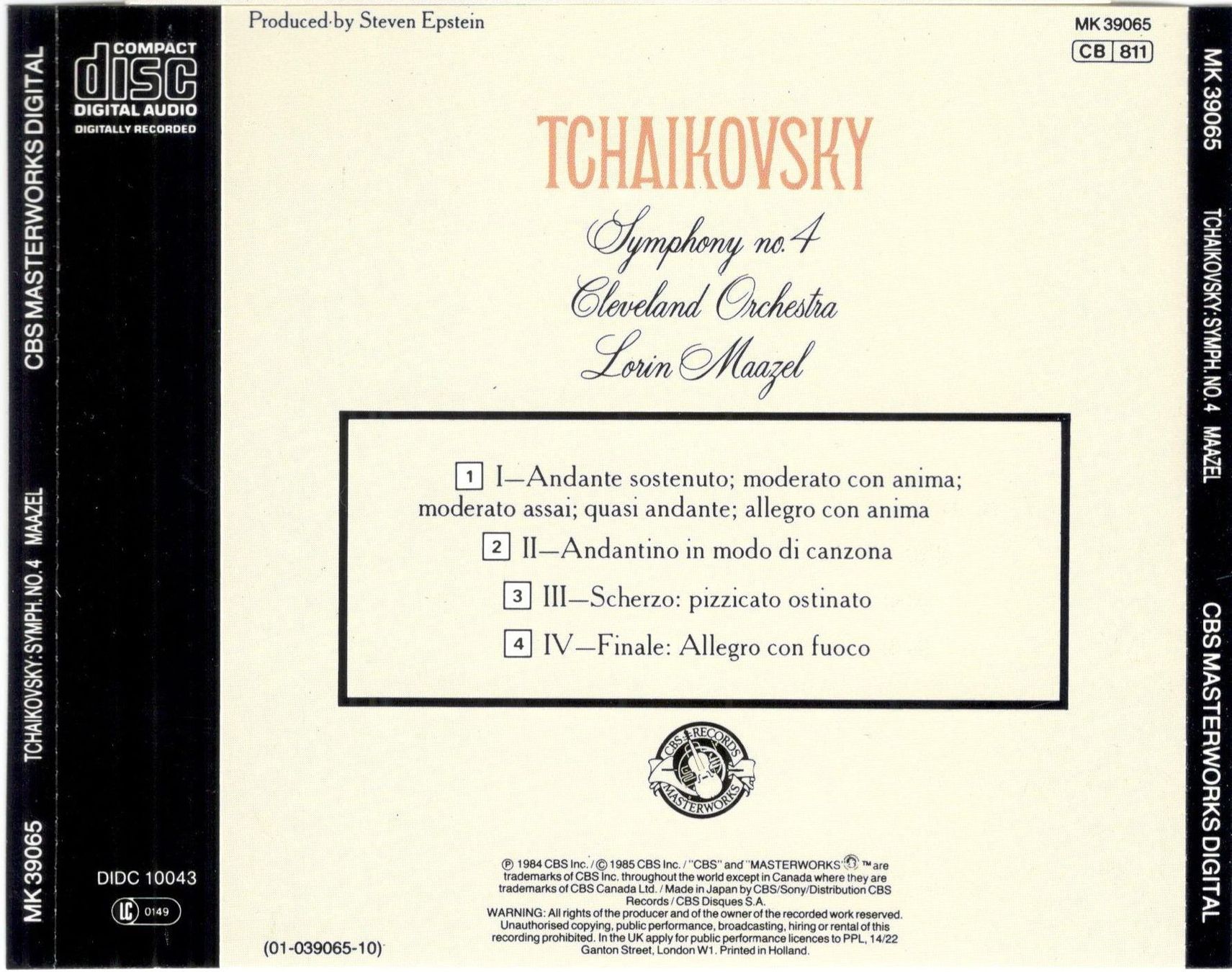 CD: Tchaikovsky CD, Cleveland Orchestra, Lorin Maazel Symphony N – Usato da St. Margarethen TG venduto da ursk10 1