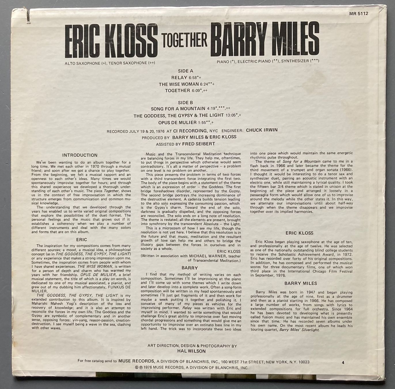 Dischi in vinile: ERIC KLOSS / BARRY MILES - TOGETHER – Usato da Poliez-Pittet venduto da Newtown-Records 1