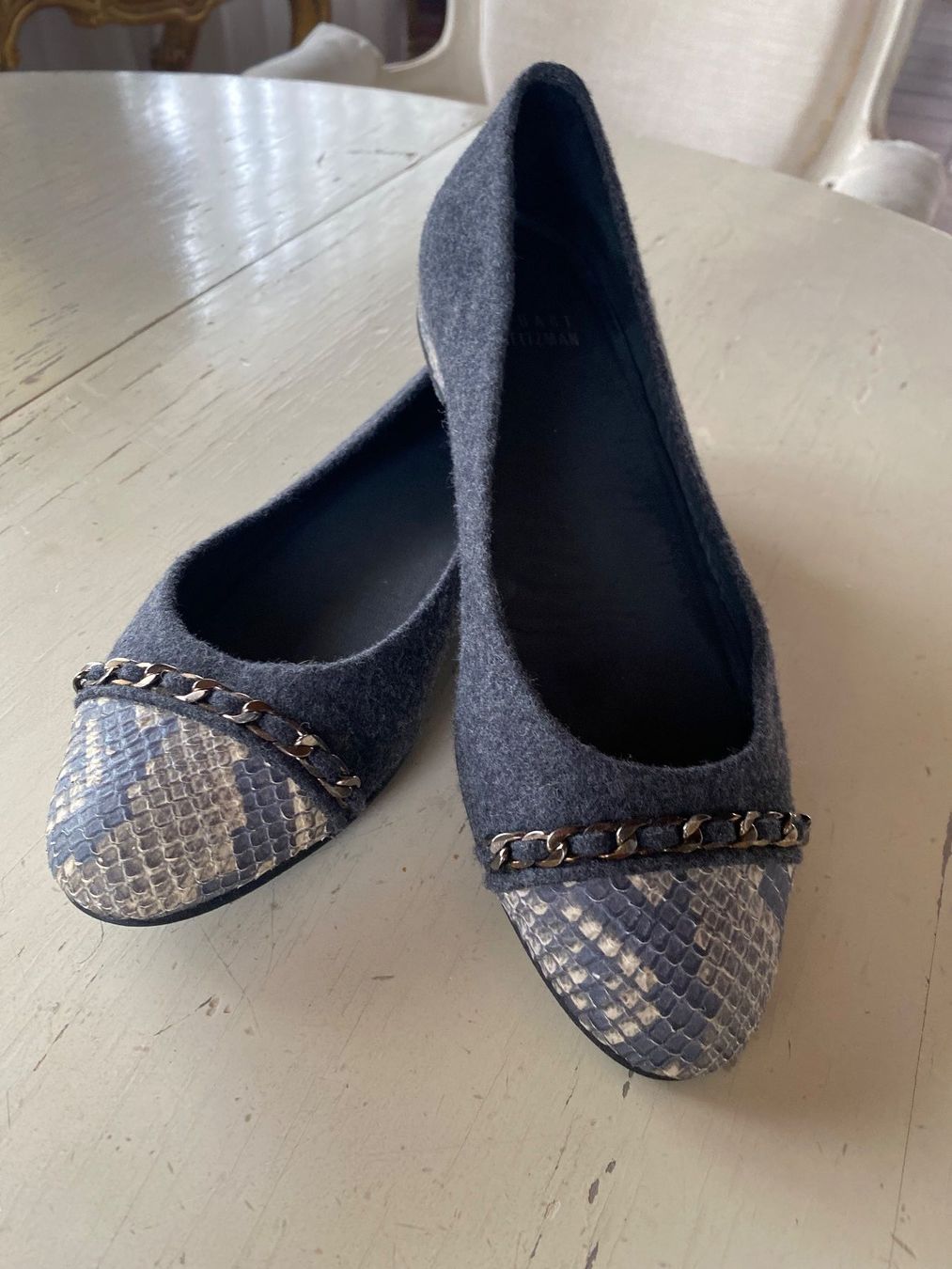 Stuart Weitzman Scarpe da donna: Stuart Weitzman Ballerinas, Grau, Schlangenmuster, Grösse 36 – Usato da Bettwiesen venduto da shopgirl19