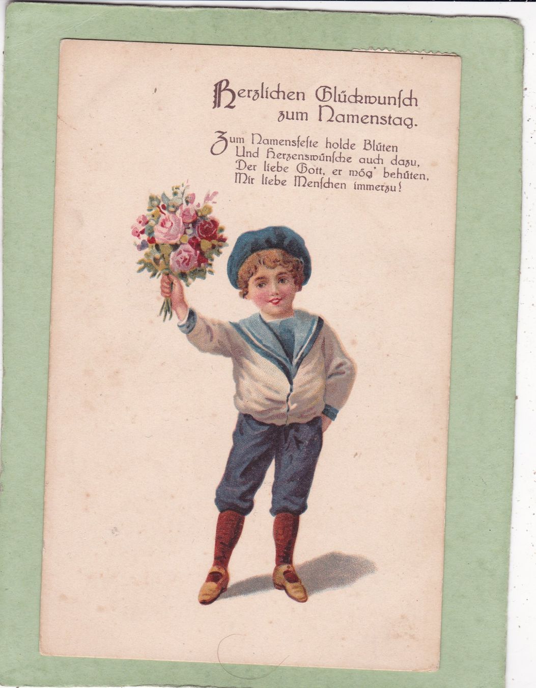 Cartoline postali: Kitsch Kind Junge Blumen Namenstag – Usato da Herisau venduto da Lisegrat2008