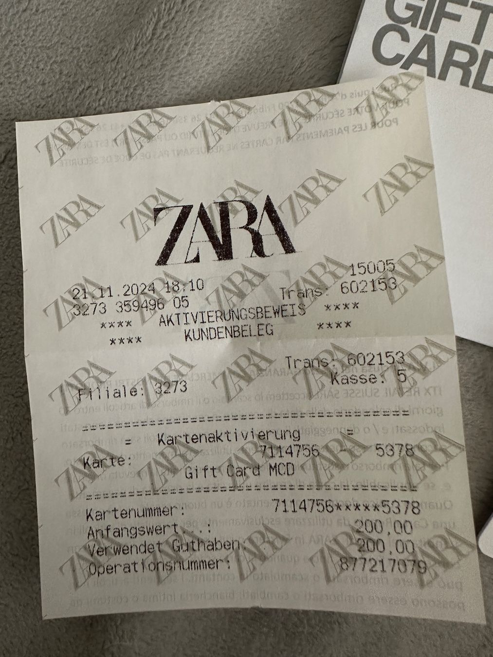 Buoni: ZARA Gutschein Wert 200.- – Nuovo e nell'imballaggio originale da Zürich venduto da Coco.swiss 1