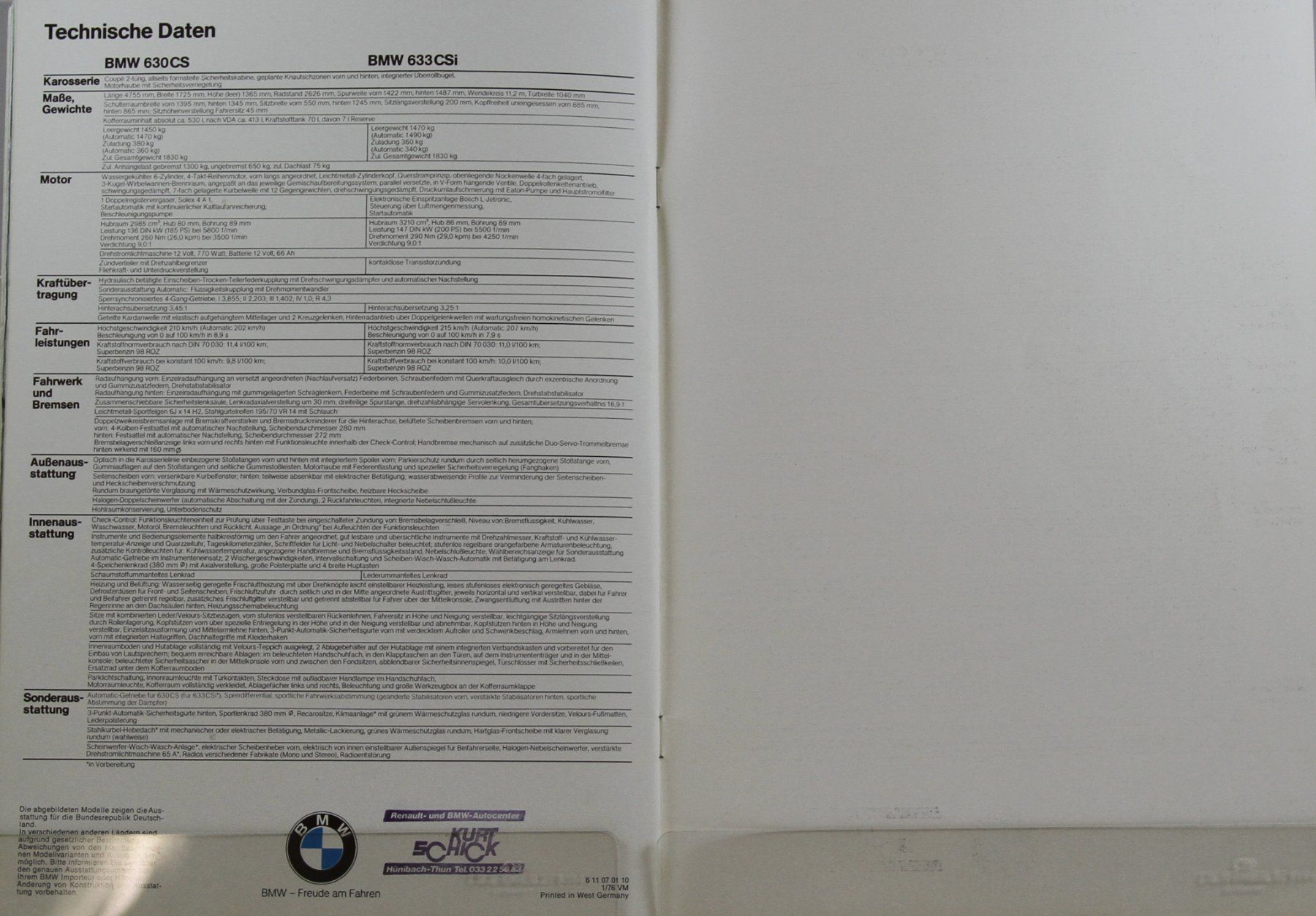 BMW Dokumente: PROSPEKT | BMW - 630CS - 633CSi - TYP E24   | AB 01.1976 – Gebraucht aus Unterägeri von Isha04 6