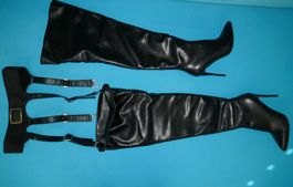 Gürtelschnalle-Clip Over Knie, Stiefel ,spitze , Leder Gr.42