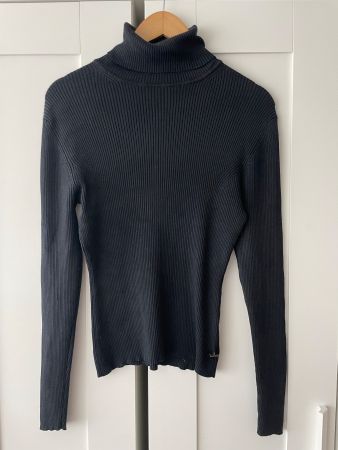 Schwarzer Seiden Rollkragenpullover von Repeat, Grösse S