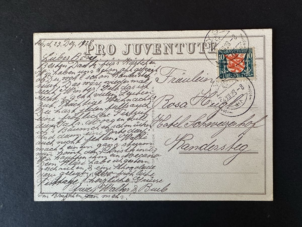 Ansichtskarten: Schweiz - AK Pro Juventute 1928 – Gebraucht aus Schmitten / FR von Samsara169 1