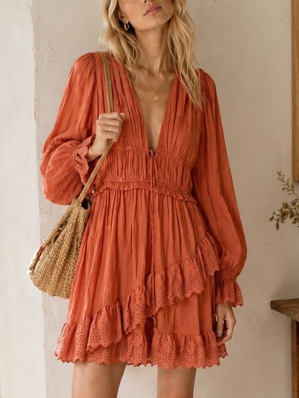 Ulla Johnson Vestiti: Ulla Johnson Rust Eyelet Millie Kleid – Gr. 4 – Usato da Illnau venduto da Monkky