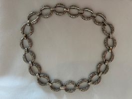 Silberfarbene Kette mit Strass, Vintage Stil, neuwertig