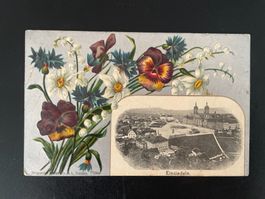 AK SZ Rahmenkarte mit Blumen, Einsiedeln