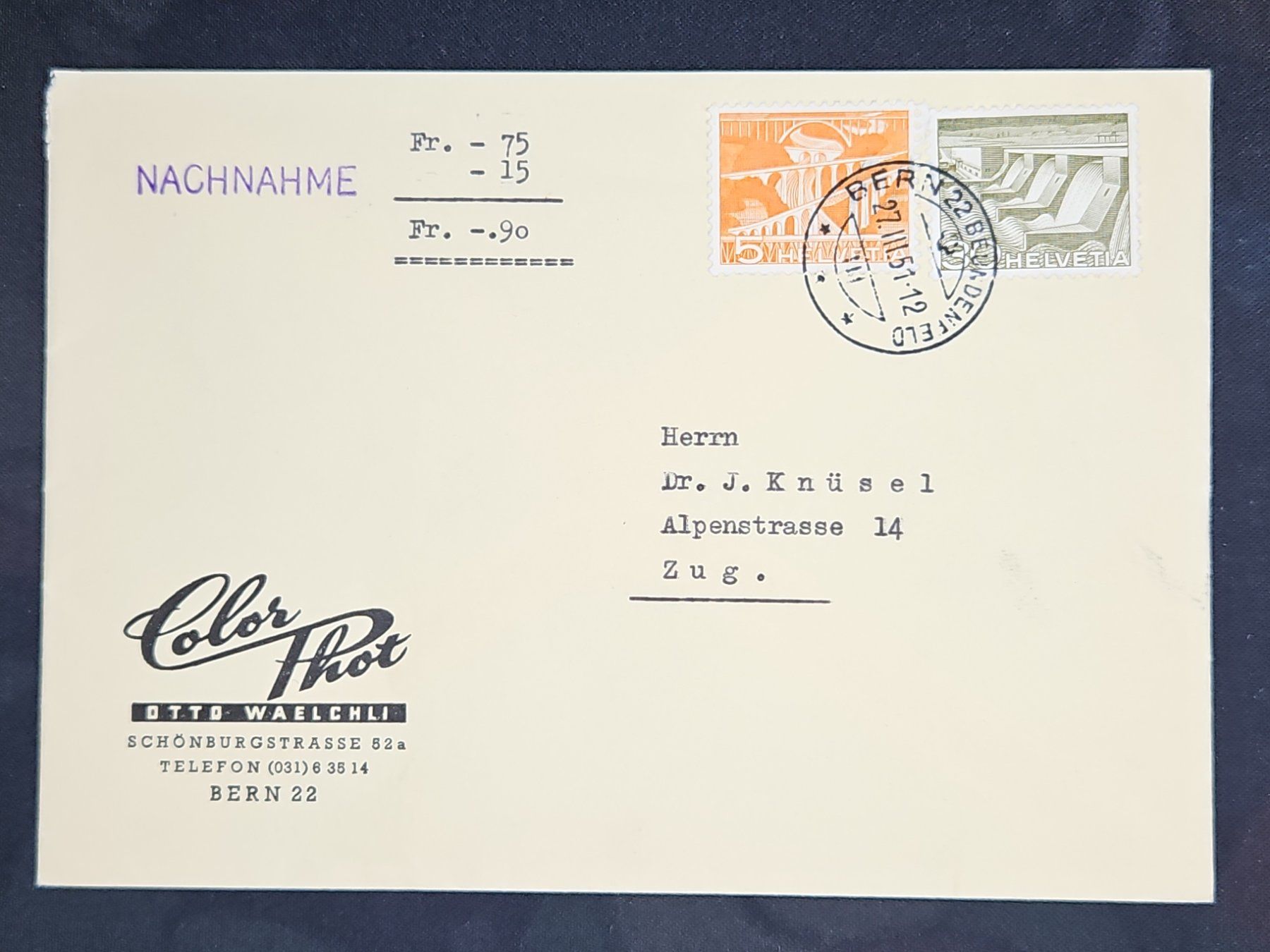 Tutti i francobolli: CL23 Enveloppe + Timbre Suisse 1951 – Usato da Cousset venduto da Patrick_Collections