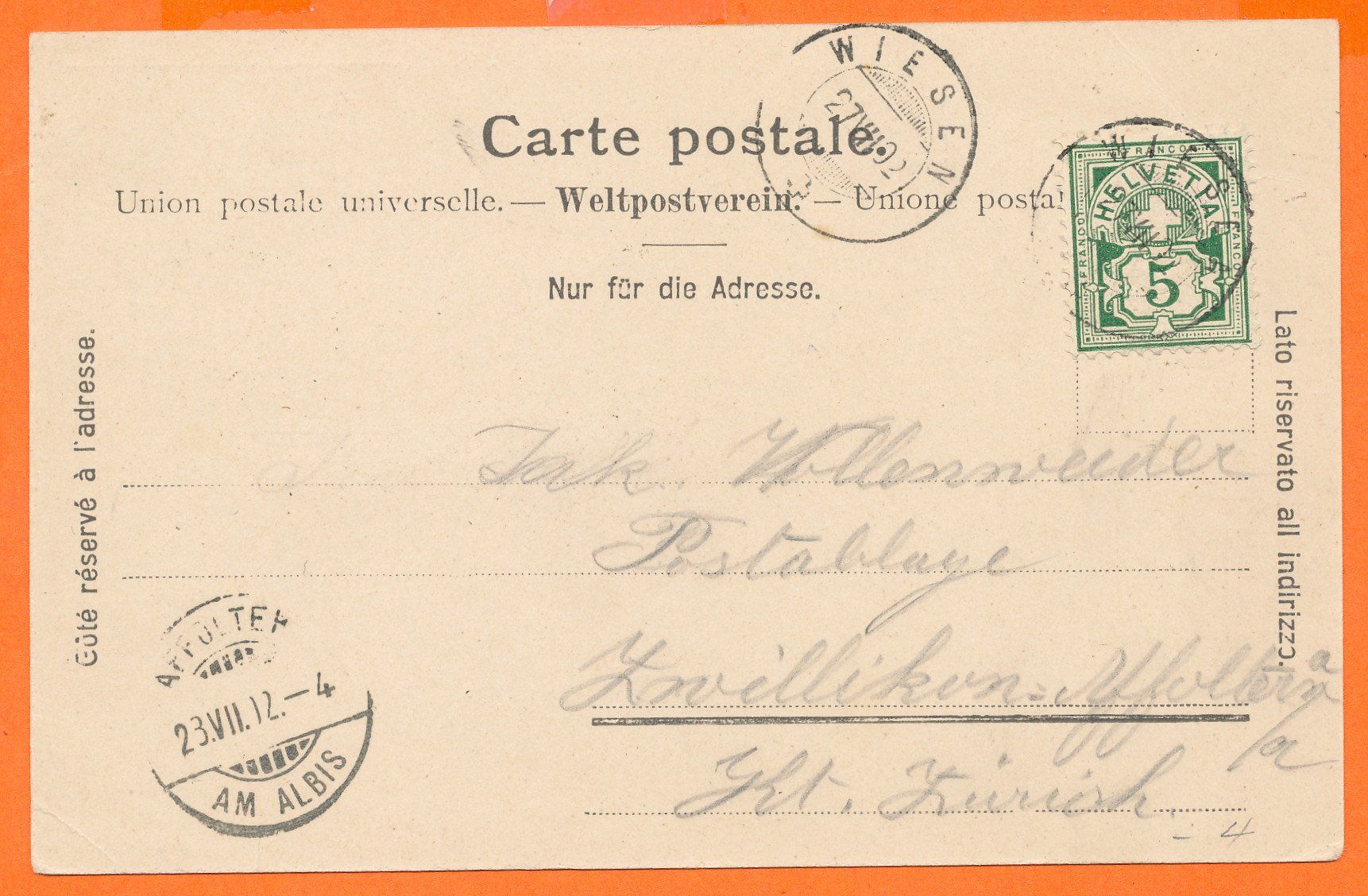 Ansichtskarten: WIESEN mit Tinzenhorn / GR - 2 - Bild 1902 – Gebraucht aus Liestal von flohmy 1