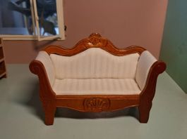 Puppenstube Reutter Sofa, Vintage, Holz und Stoffbezug - RAR