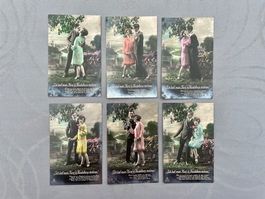 Antikes Postkarten-Set, koloriert, mit Spruch