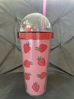 Sommerbecher Erdbeere 🍓 mit Glitzer & Strohhalm 🥤 Neu