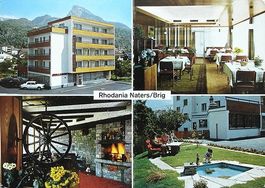 4-Bild-AK NATERS BRIG Werbung Hotel Rhodania, Auto