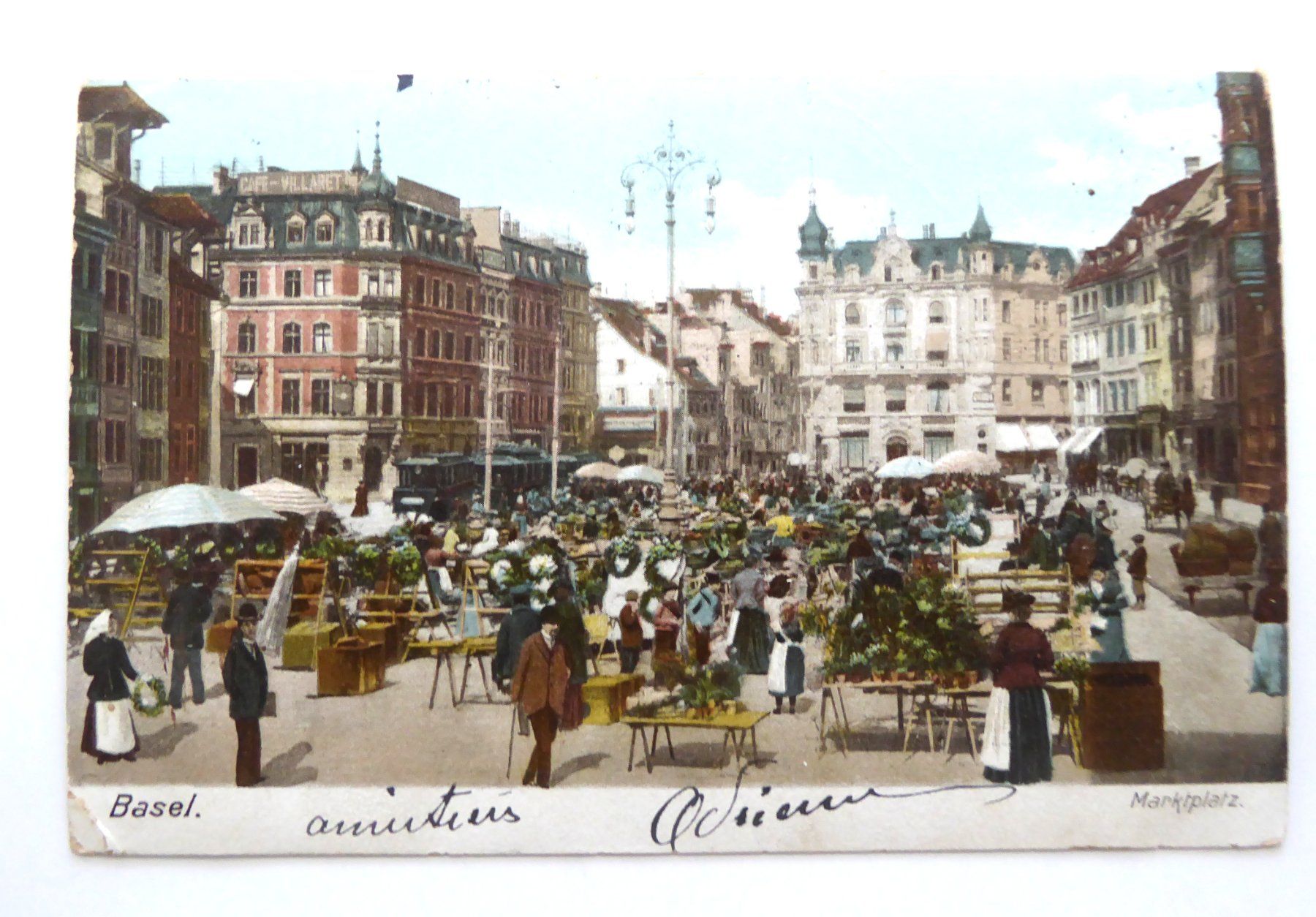 Cartoline postali: Basel Marktplatz, gelaufen 1904 – Usato da Aesch BL venduto da Kauri1