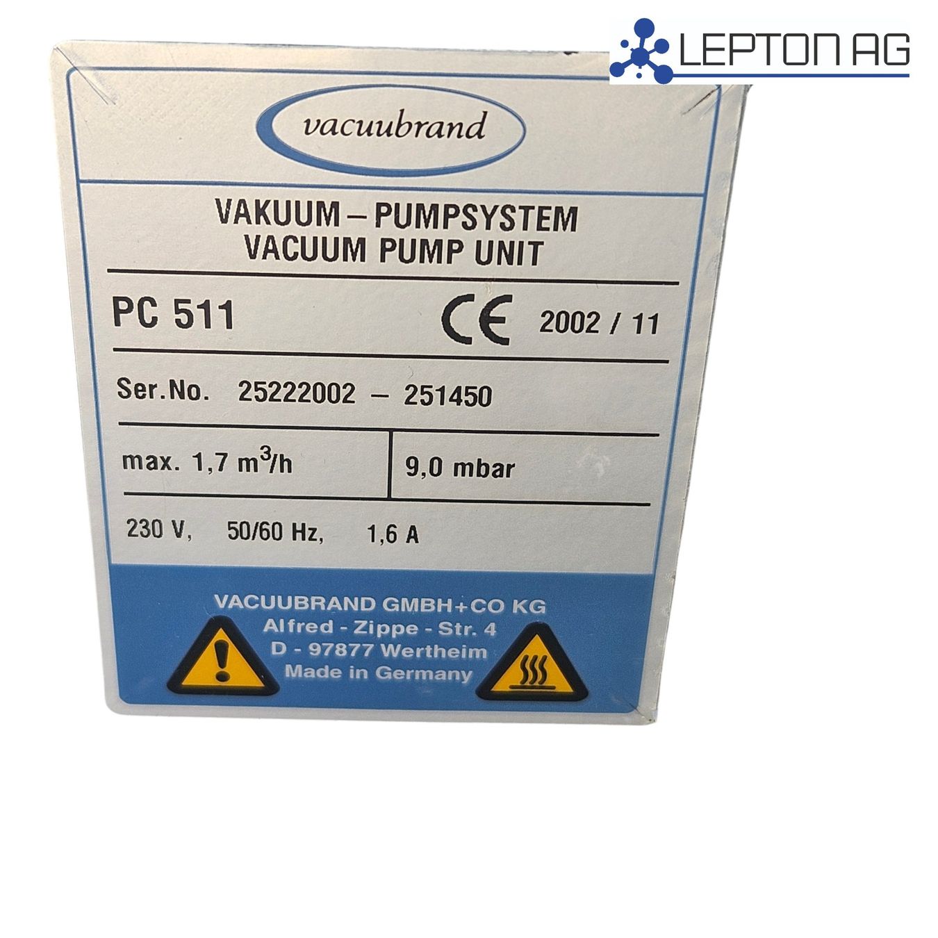 Accessori da laboratorio: Vacuubrand PC511 Vakuum-Pumpsystem & CVC II Vakuumcontroller – Usato da Niederdorf venduto da LeptonAG_Labor 6