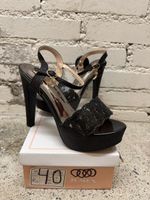 High Heel Sandals Black Rhinestone Size 40 New