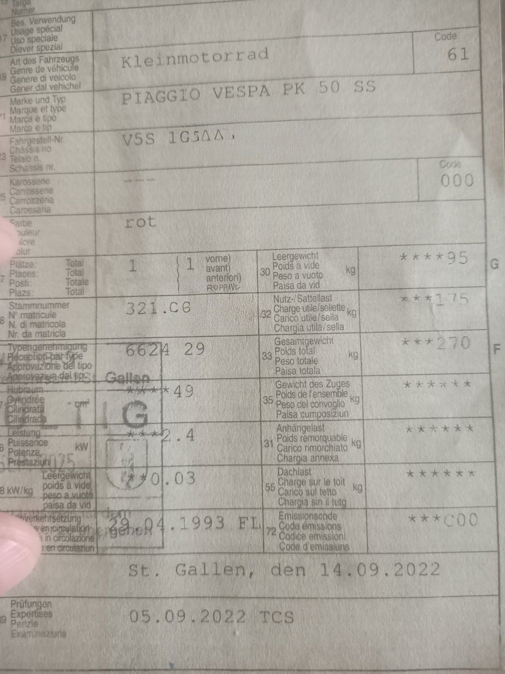 Vespa Scooter: Vespa 50.- original Zustand! – Difettoso da Wädenswil venduto da Patriots