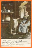 Bauernfrau dreht Butterfass 1905 - Druck Künzli, Zürich