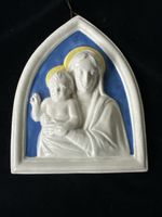 Antikes Wandbild Madonna mit Kind, Keramik signiert