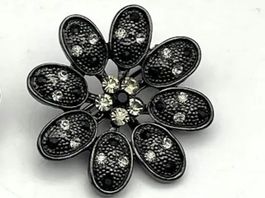 Modernist vintage Blumen Brosche mit Glitzersteinen Strass