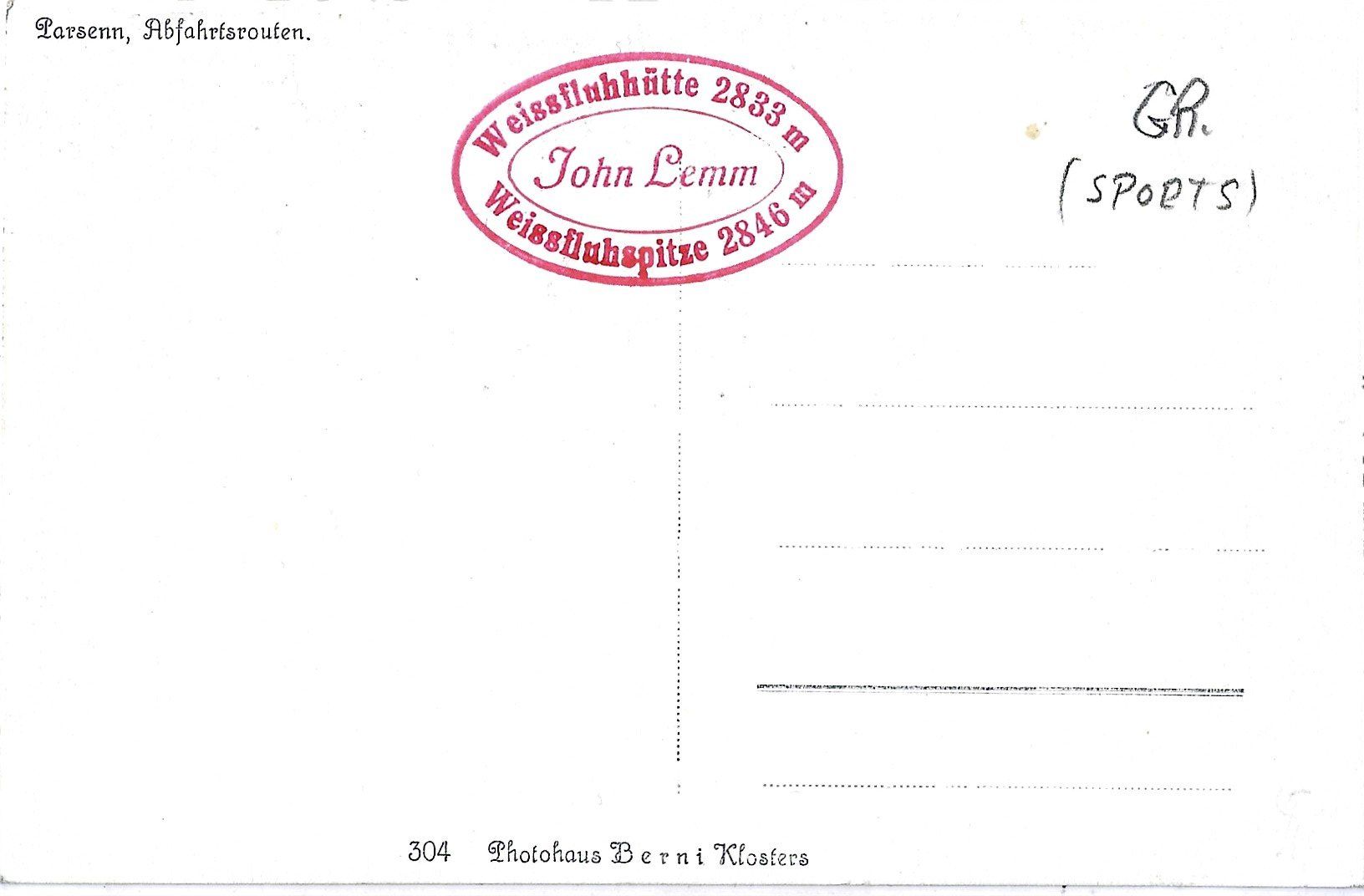 Cartoline postali: PARSENN-ABFAHRTSRUTEN . – Usato da Bütschwil venduto da Jackson1A 1