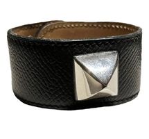 Bracelet cuir noir clous argent Hermès