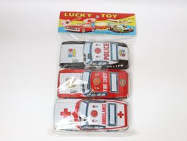 3 Stk. Blechauto Police Fire Chief Ambulance made in Japan