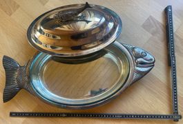 Poissonnière versilbert, mit Pyrex-Platte oval, ( Fotos )