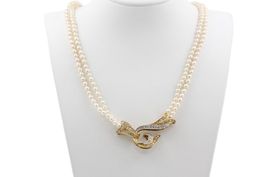 Perlen Collier in 18K Gelbgold mit Diamant Besatz *S1599