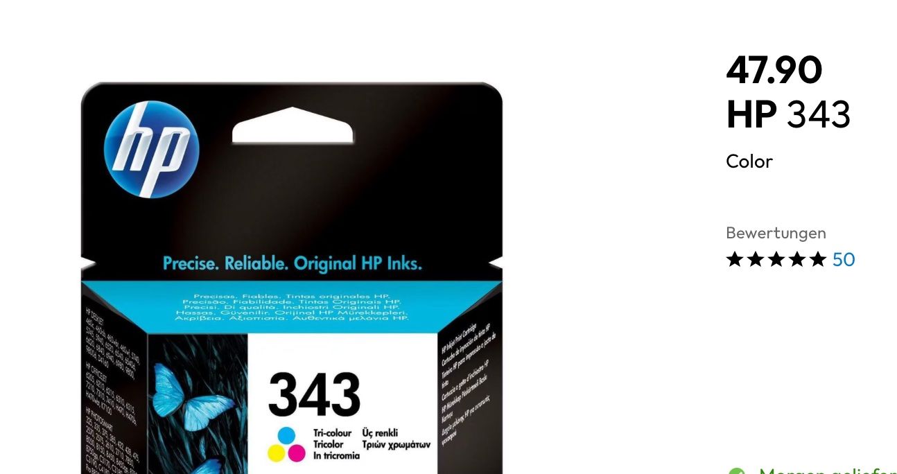 Hewlett Packard Cartucce per stampanti & toner: Original HP Tinten 343 Tri colour – Nuovo e nell'imballaggio originale da Brione s. Minusio venduto da batwoman3 3