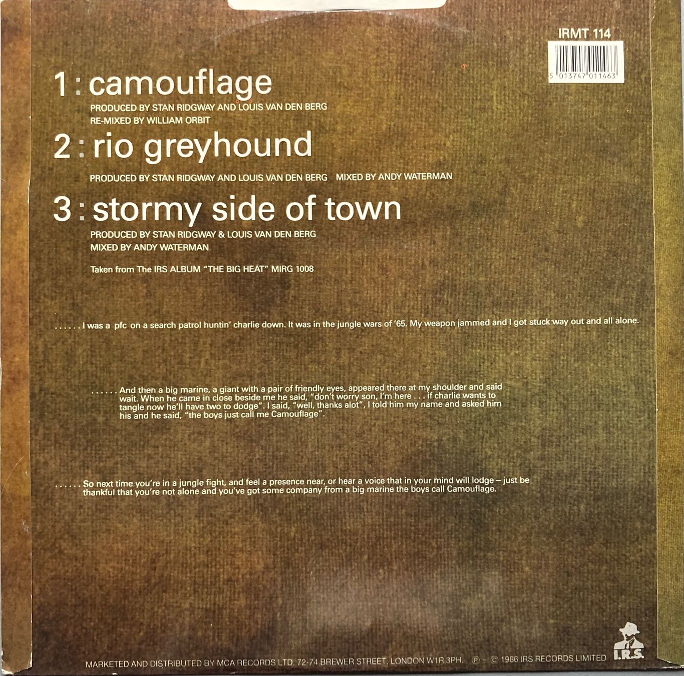 Dischi in vinile: STAN RIDGWAY - CAMOUFLAGE – Usato da Poliez-Pittet venduto da Newtown-Records 1