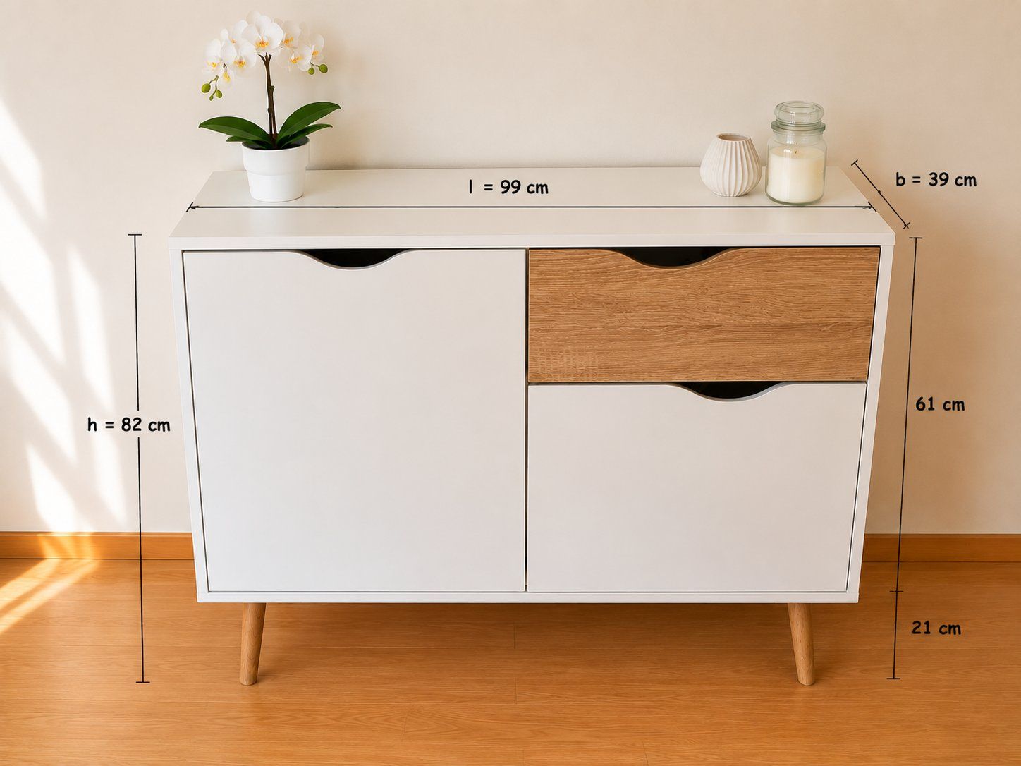 Cassettiere: Modernes Sideboard Weiss/Eiche 99 cm – Usato da Glattpark(Opfikon) venduto da Carpri 1