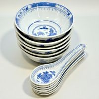 6 Bols à riz/soupe et cuillères porcelaine chinois